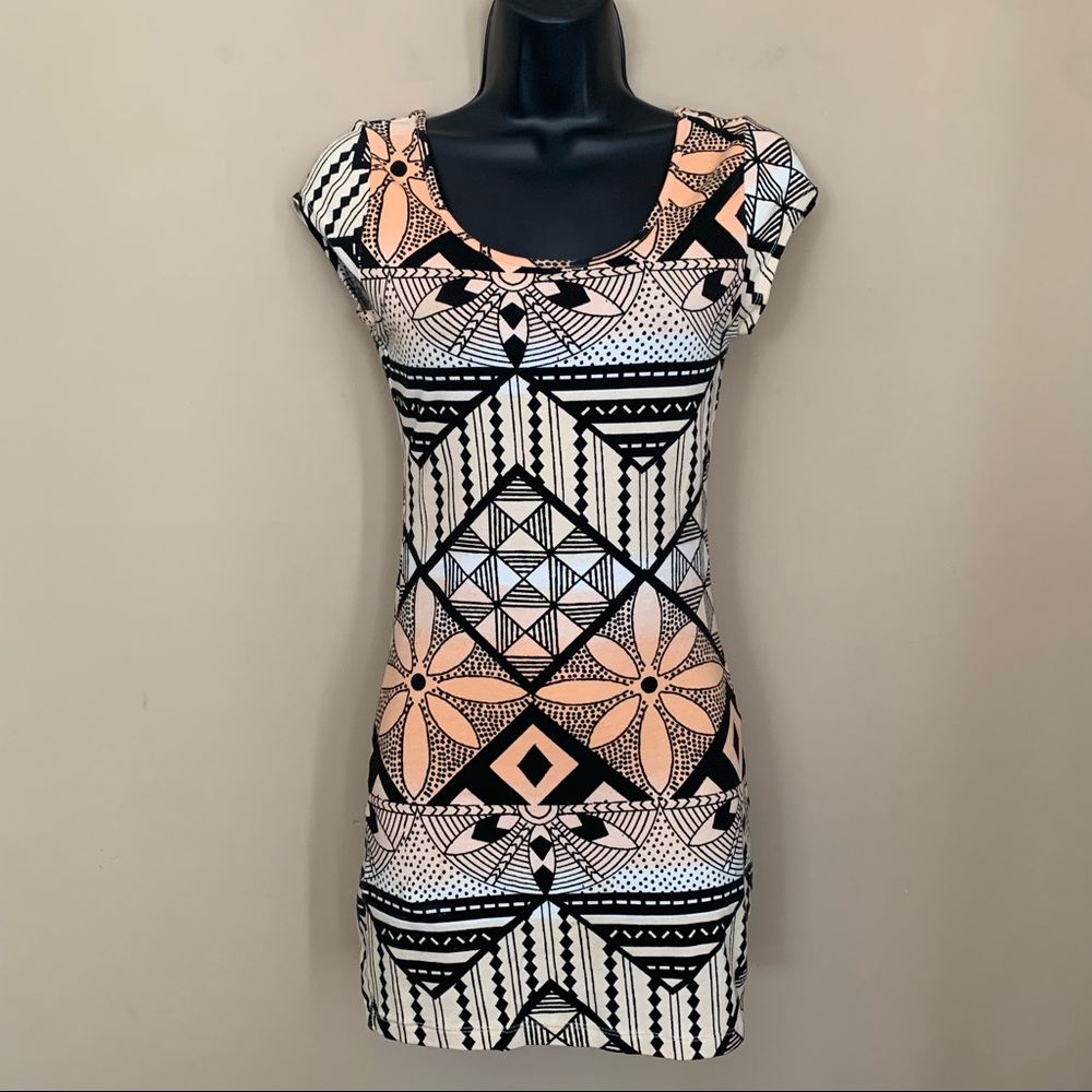 Orange Ombré Art Deco Print Bodycon Dress